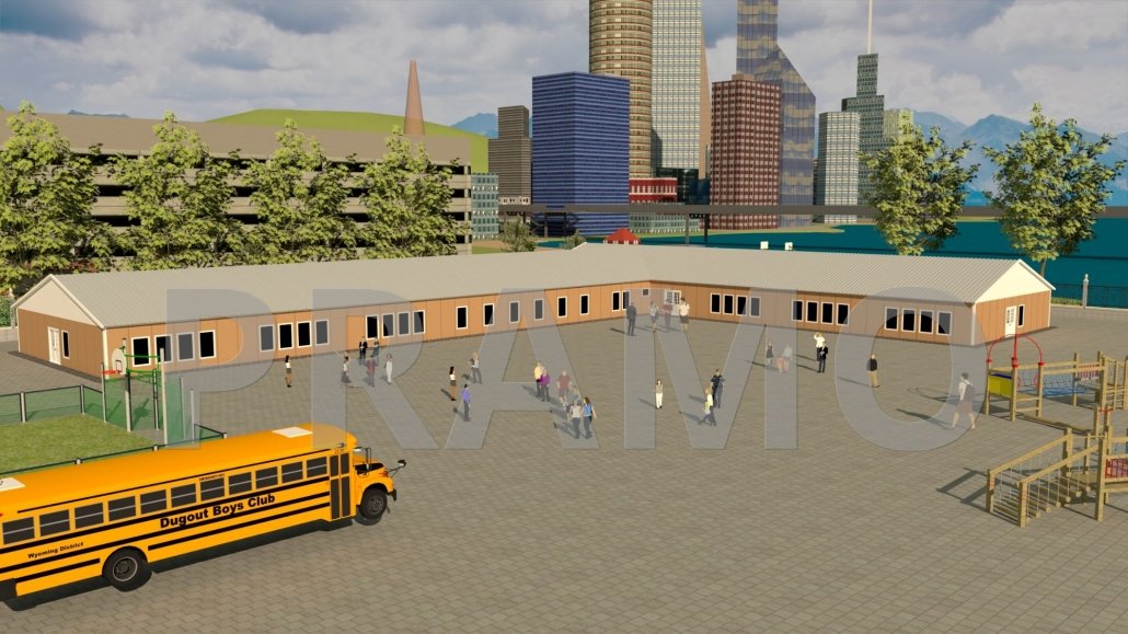 مبنى مدرسة مسبق الصنع من طابق واحد بمساحة 1213 متر مربع