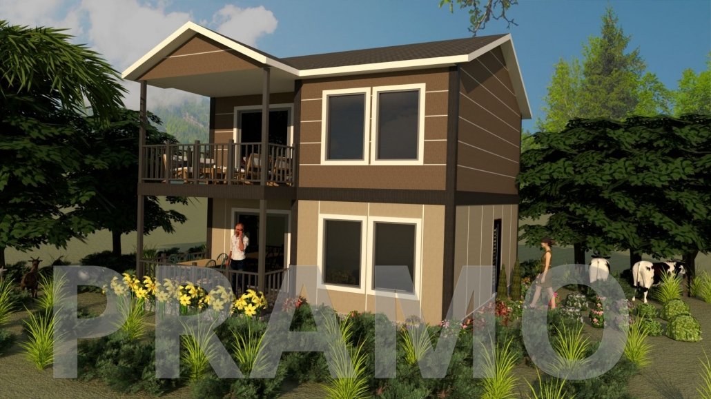 122 متر مربع من المساكن الفولاذية المكونة من طابقين