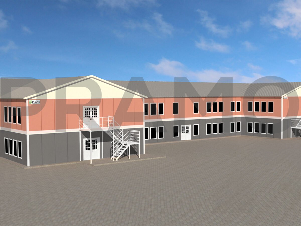 مبنى مدرسة مسبق الصنع من طابقين بمساحة 1630 مترًا مربعًا